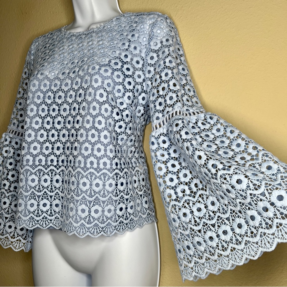 J CREW Daisylace Bell-Sleeve Top - Light Blue - G9911 - Sz 2 - Picture 4 of 12